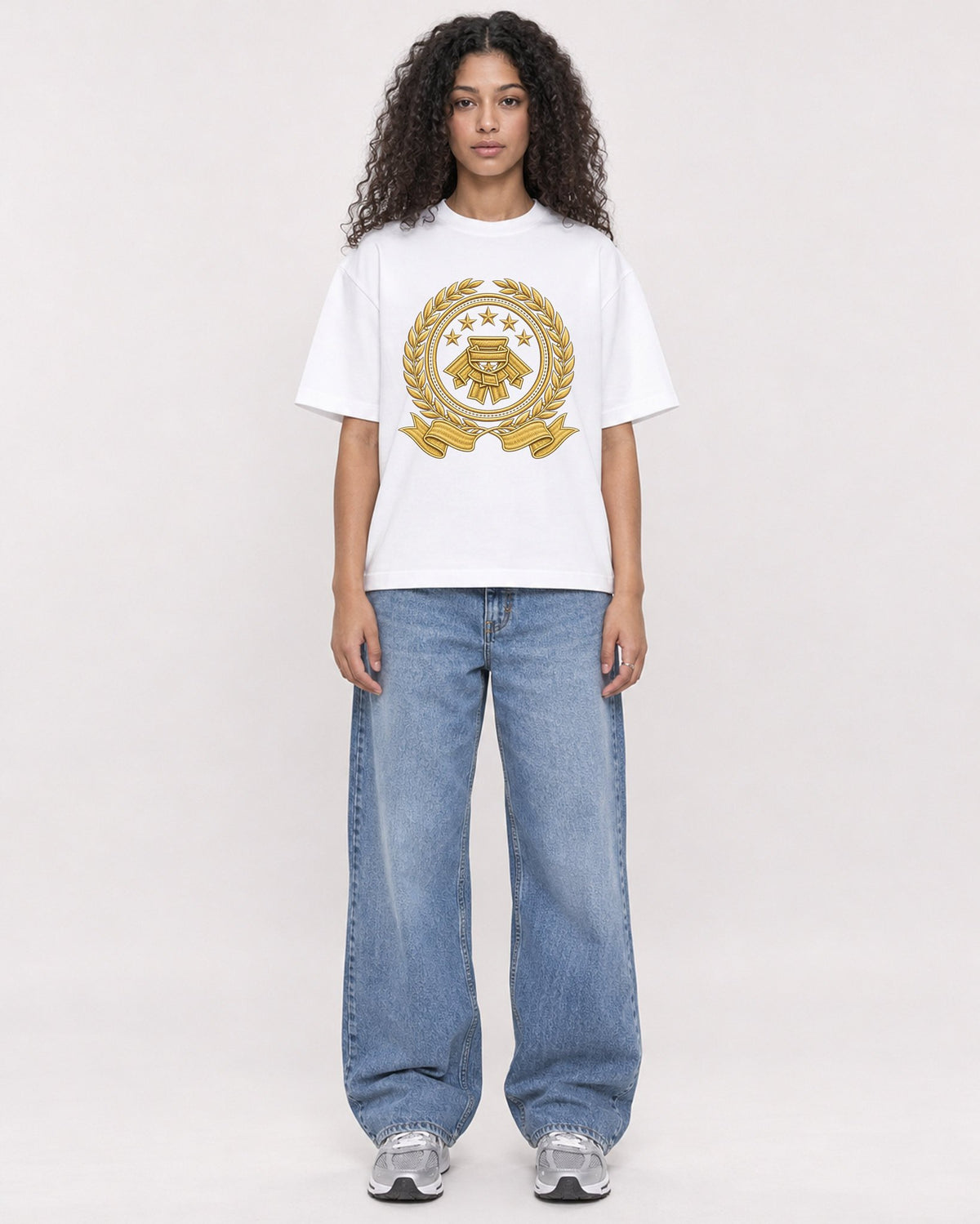 Mockup Boxy Heavyweight Tee White female full-body 10