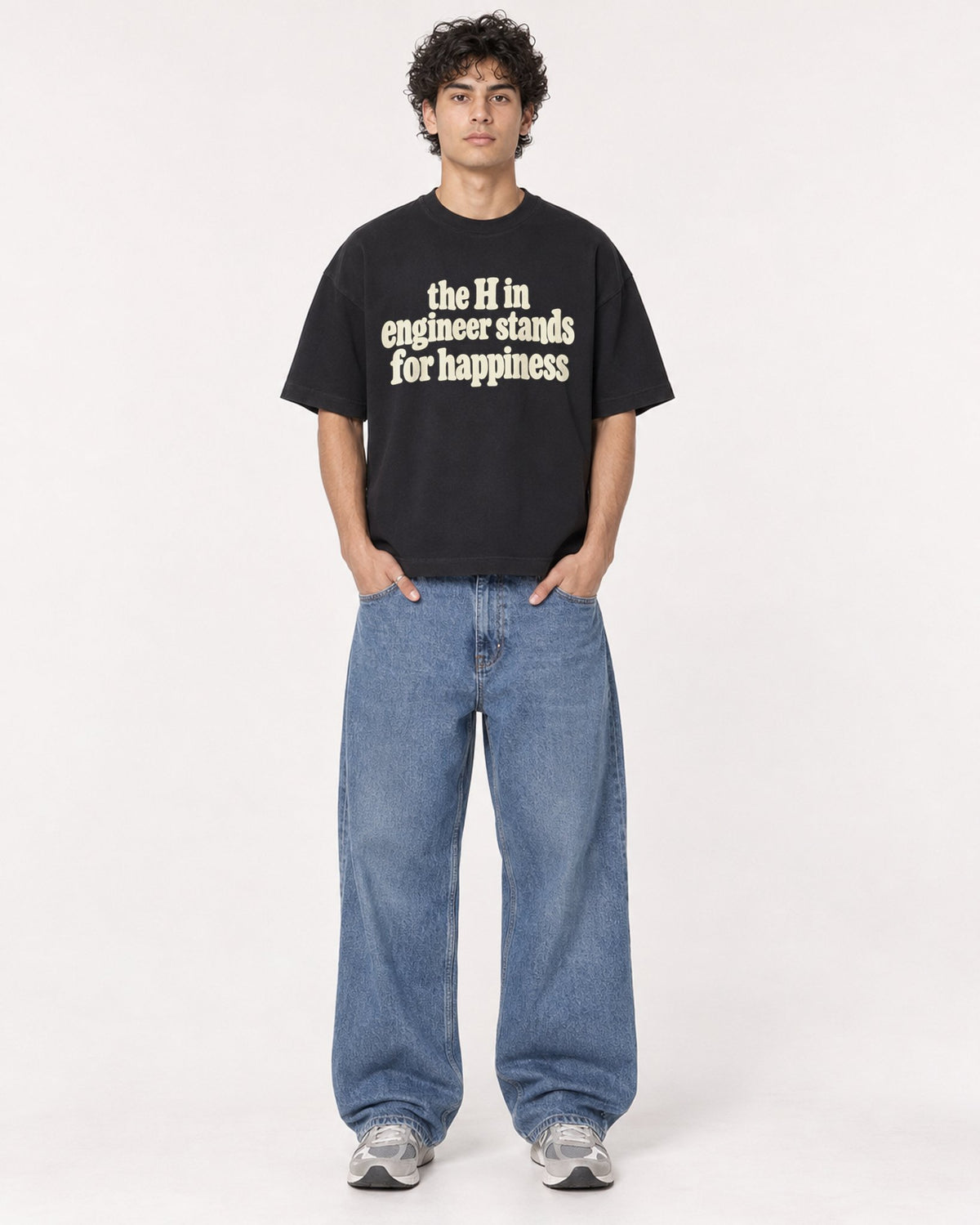 Mockup Boxy Heavyweight Tee Black male full-body 26