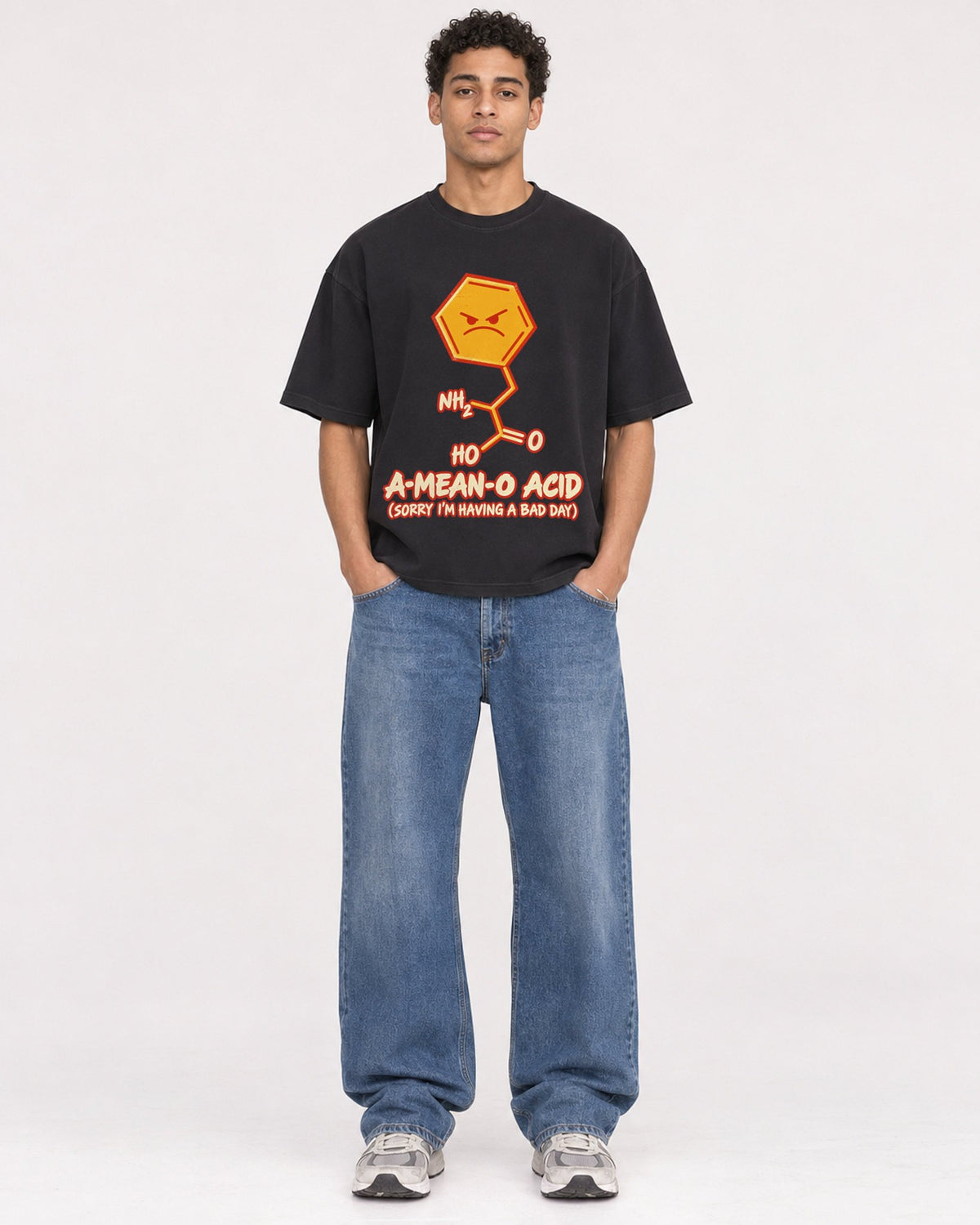 Mockup Boxy Heavyweight Tee Black male full-body 10