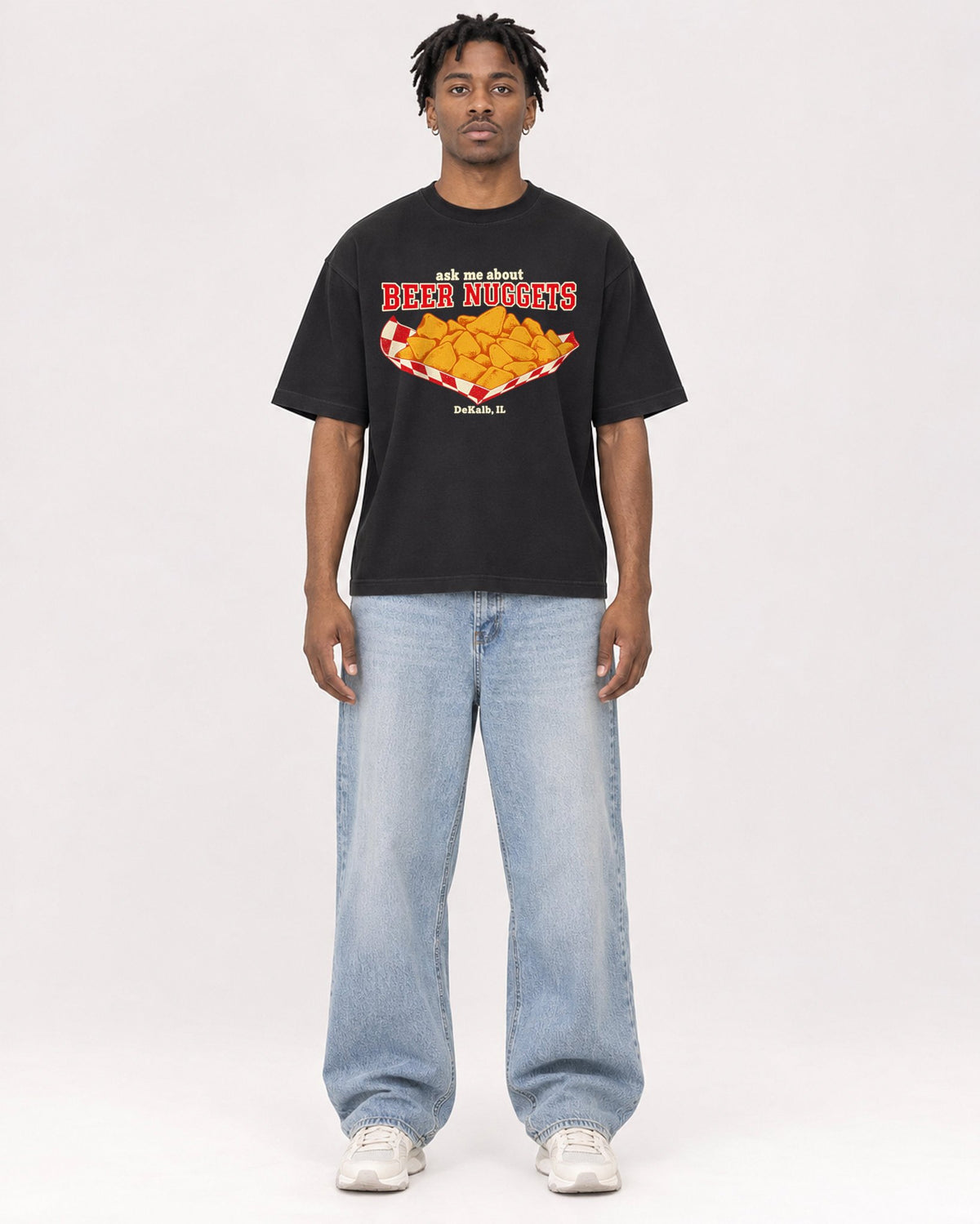 Mockup Boxy Heavyweight Tee Black male full-body 05