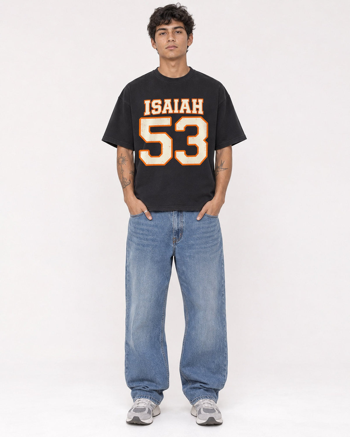 Mockup Boxy Heavyweight Tee Black male full-body 06