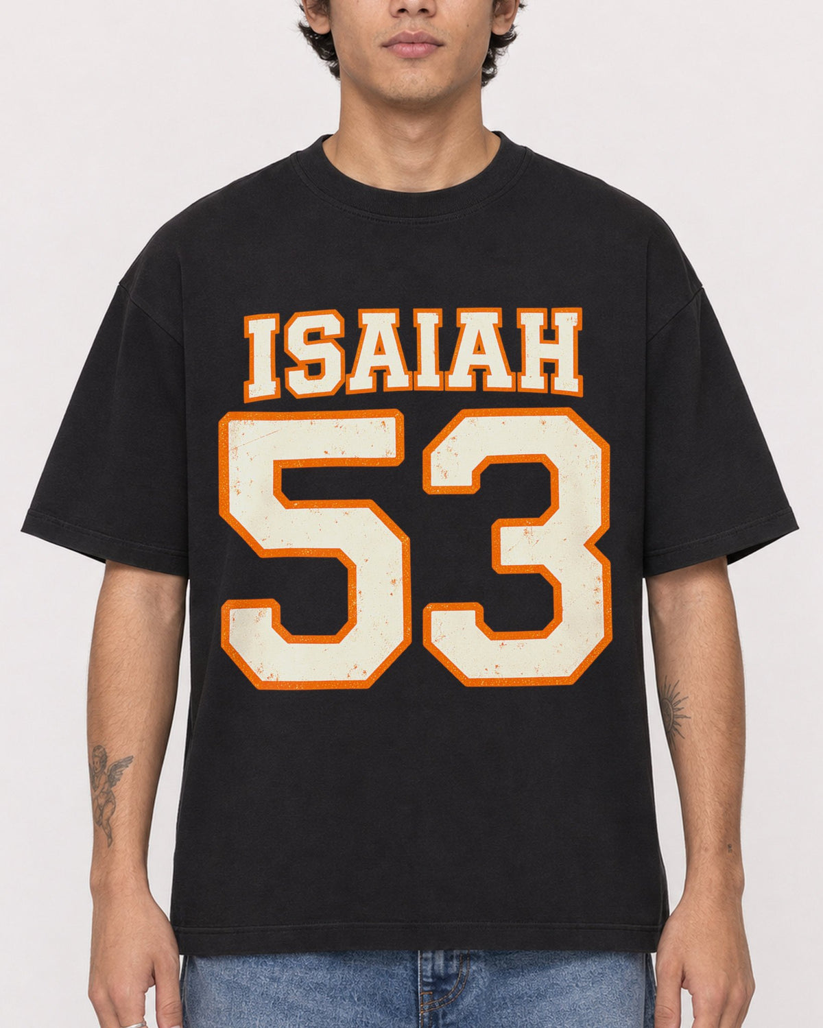 Mockup Boxy Heavyweight Tee Black male close-up 06