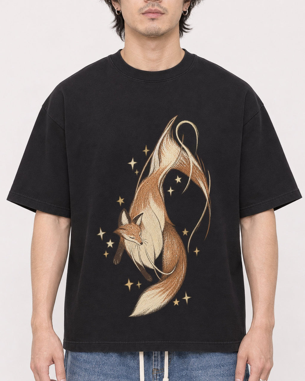 Mockup Boxy Heavyweight Tee Black male close-up 03
