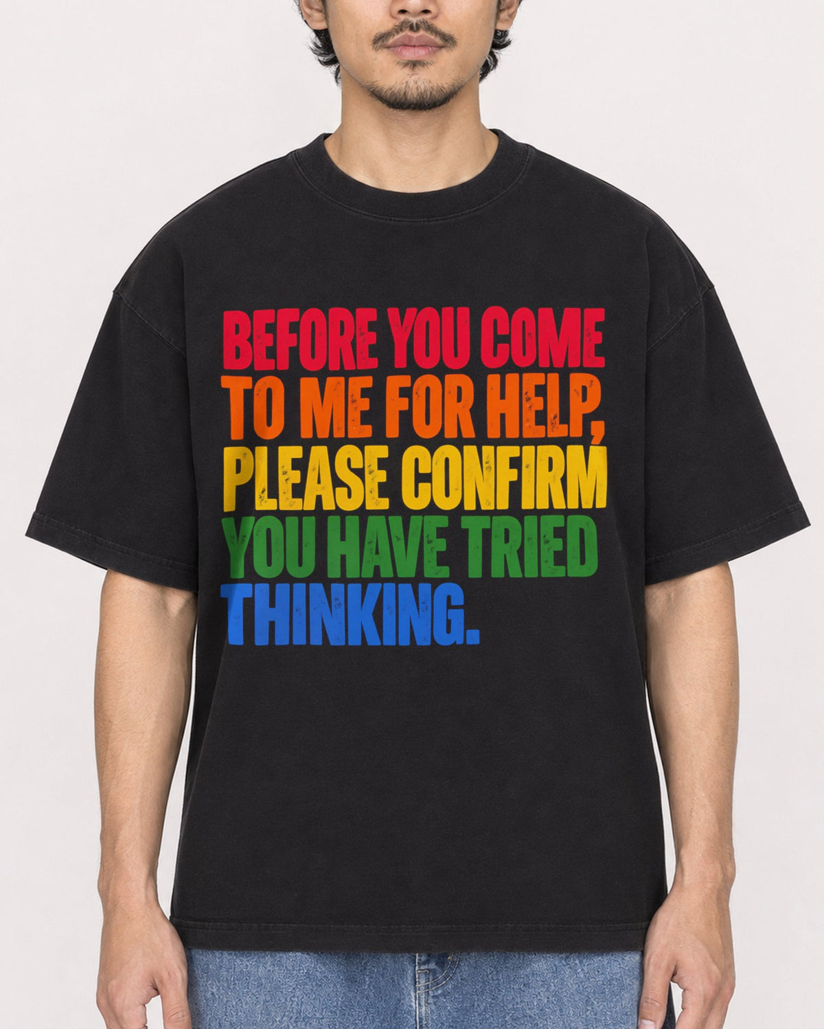 Mockup Boxy Heavyweight Tee Black male close-up 02