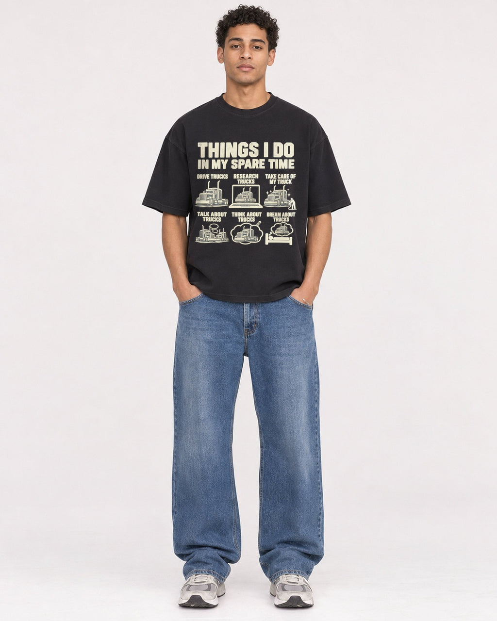 Mockup Boxy Heavyweight Tee Black male full-body 10
