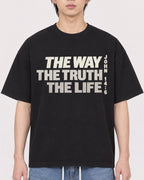 Mockup Boxy Heavyweight Tee Black male close-up 11