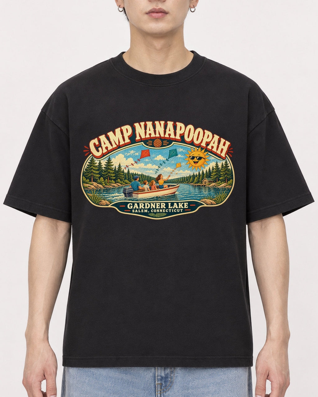 Mockup Boxy Heavyweight Tee Black male close-up 01