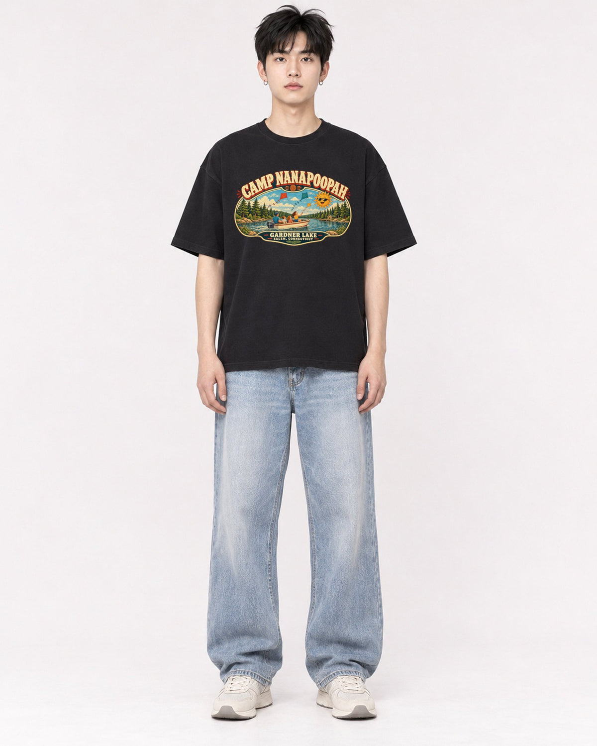 Mockup Boxy Heavyweight Tee Black male full-body 01