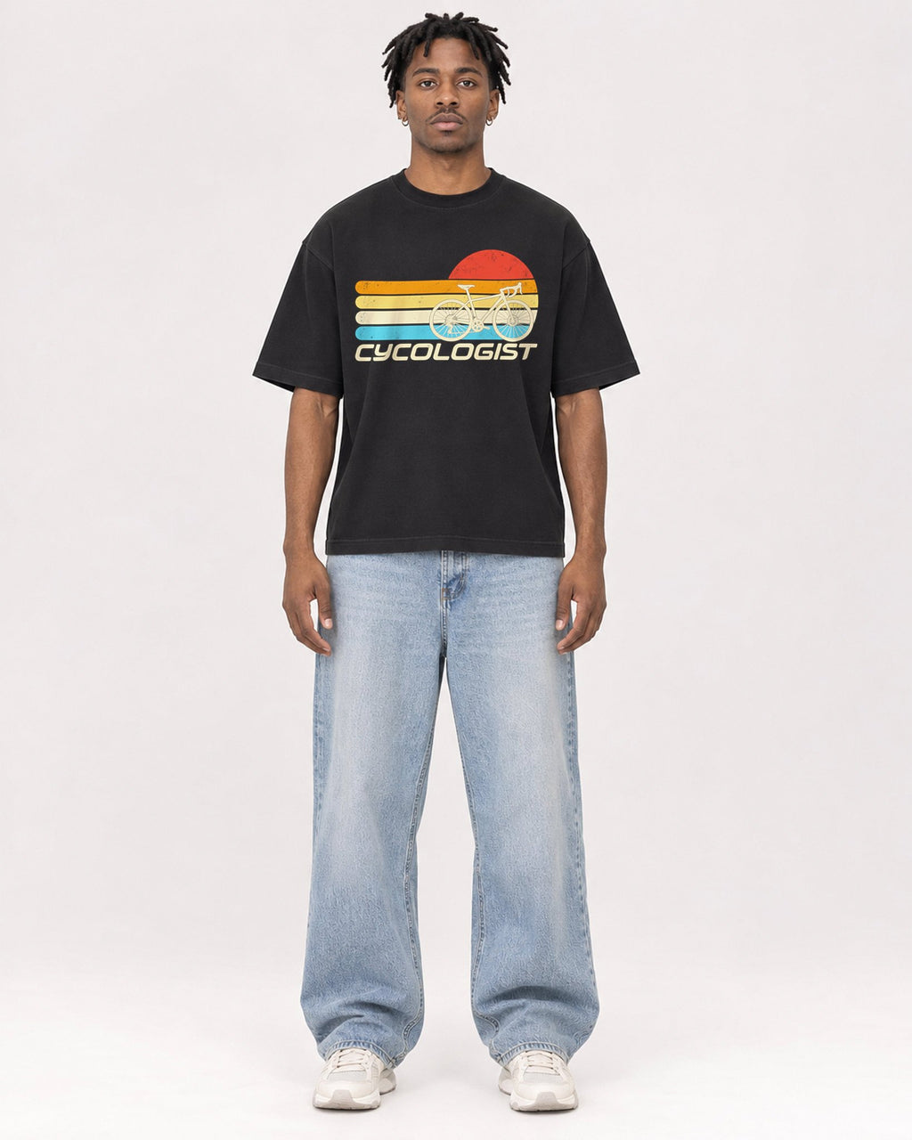 Mockup Boxy Heavyweight Tee Black male full-body 05