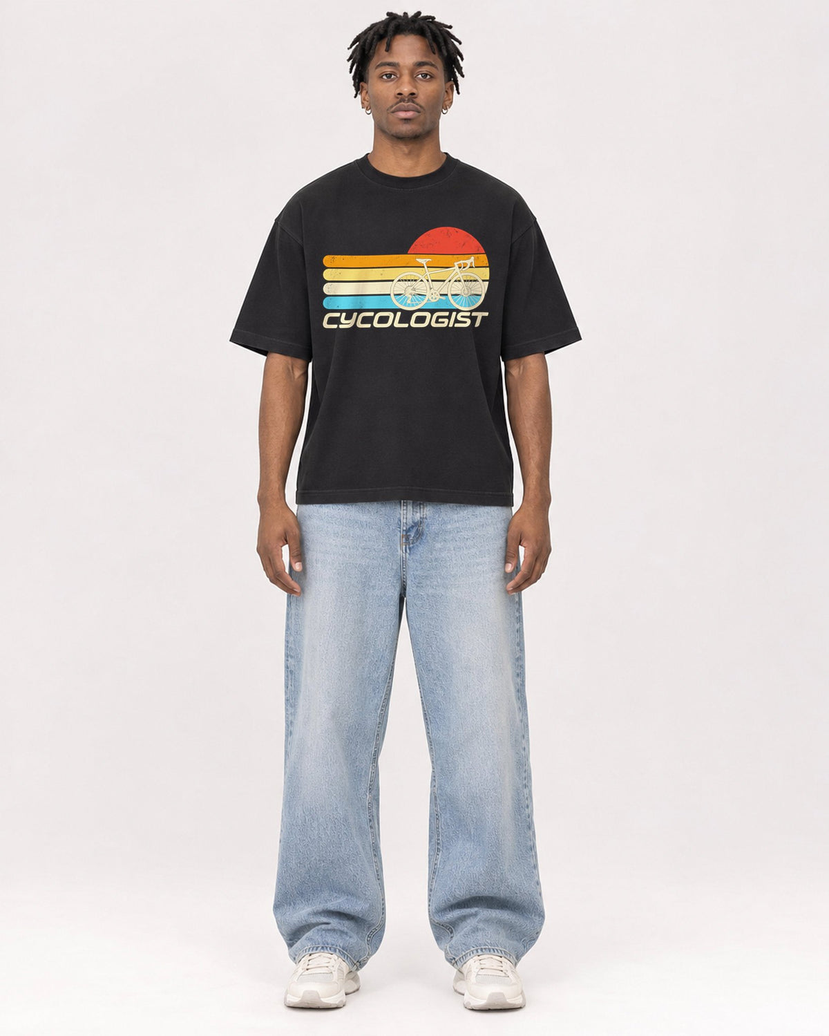 Mockup Boxy Heavyweight Tee Black male full-body 05