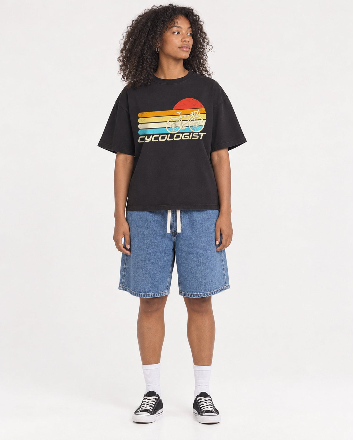 Mockup Boxy Heavyweight Tee Black female full-body 05
