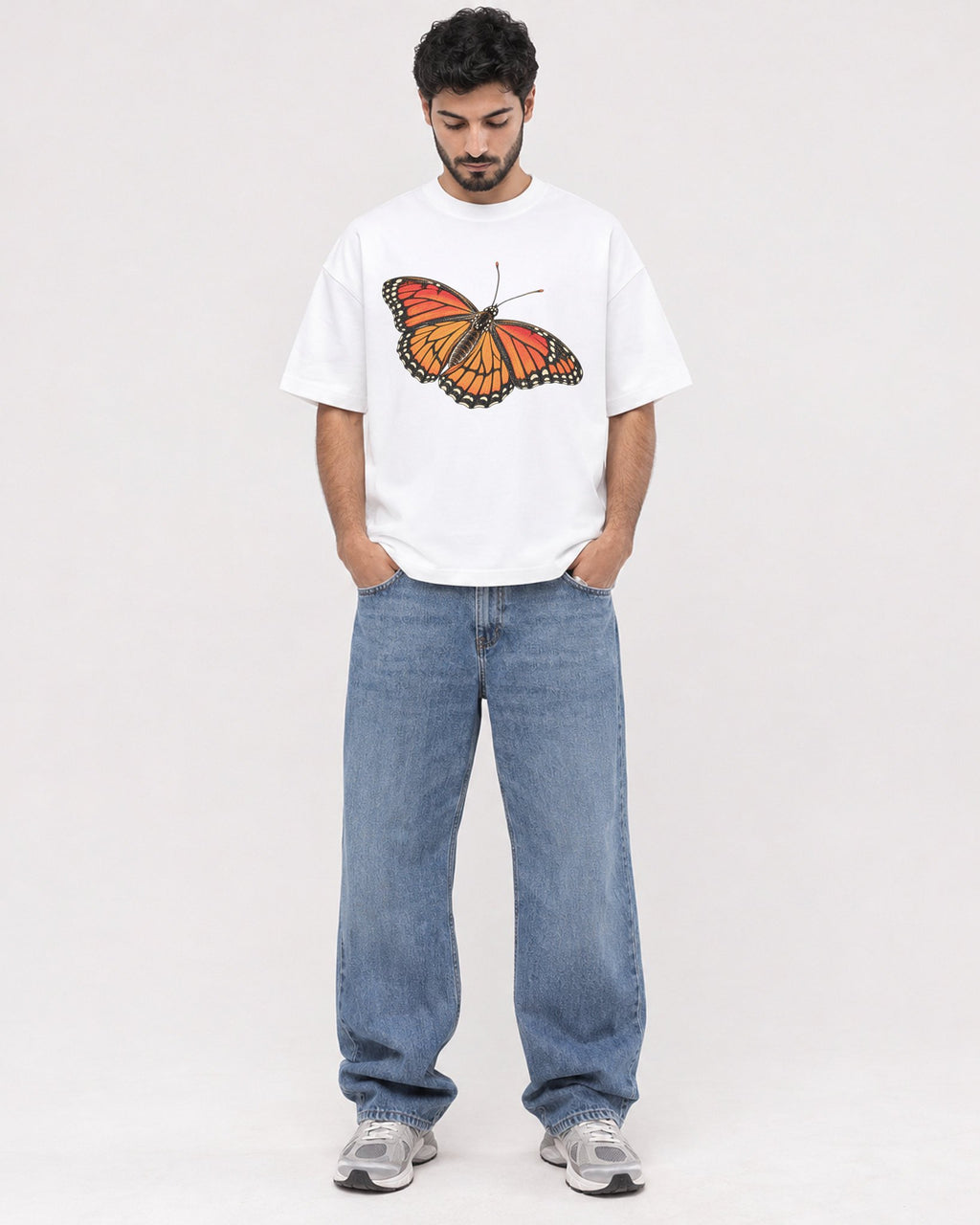 Mockup Boxy Heavyweight Tee White male full-body 07