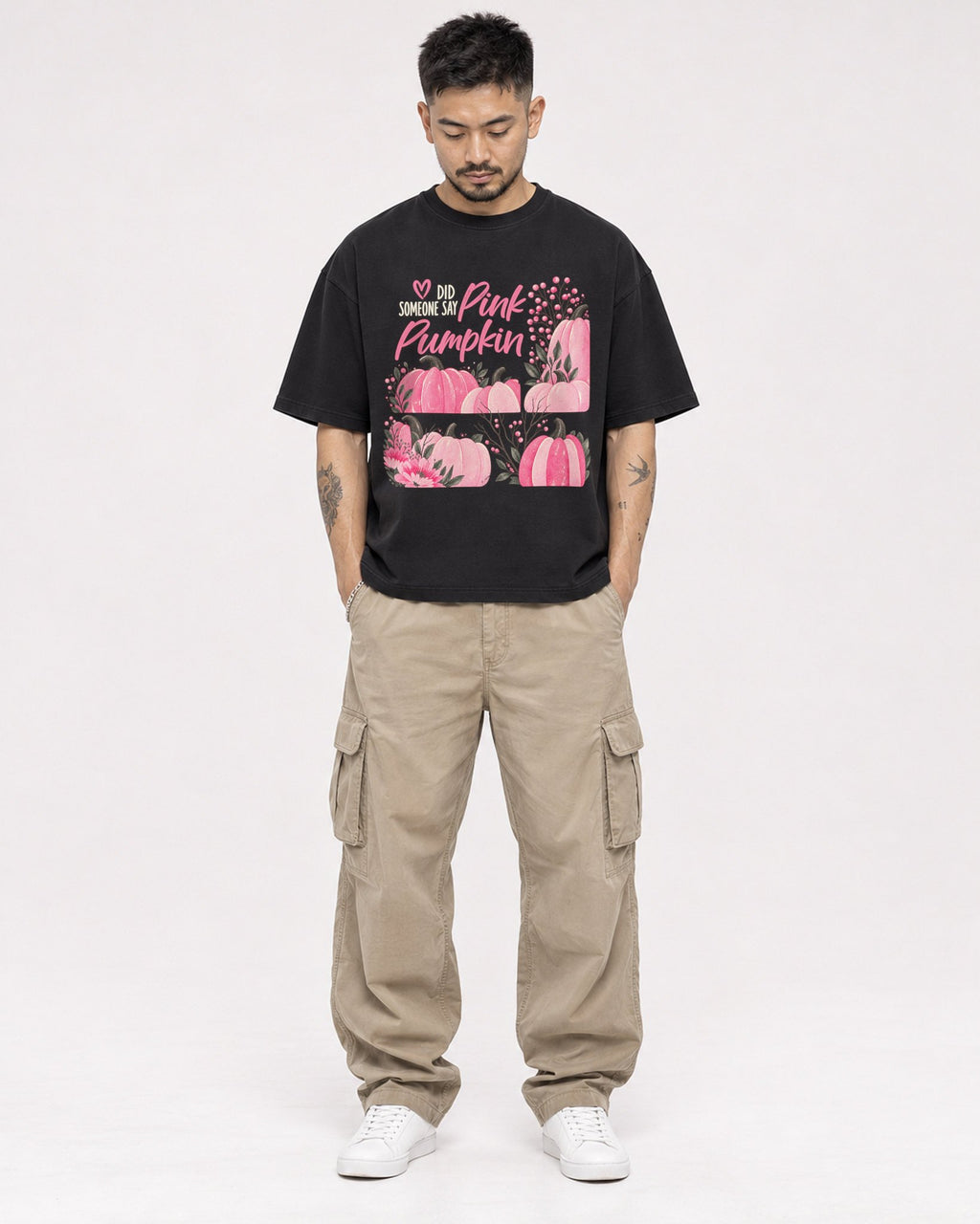 Mockup Boxy Heavyweight Tee Black male full-body 12