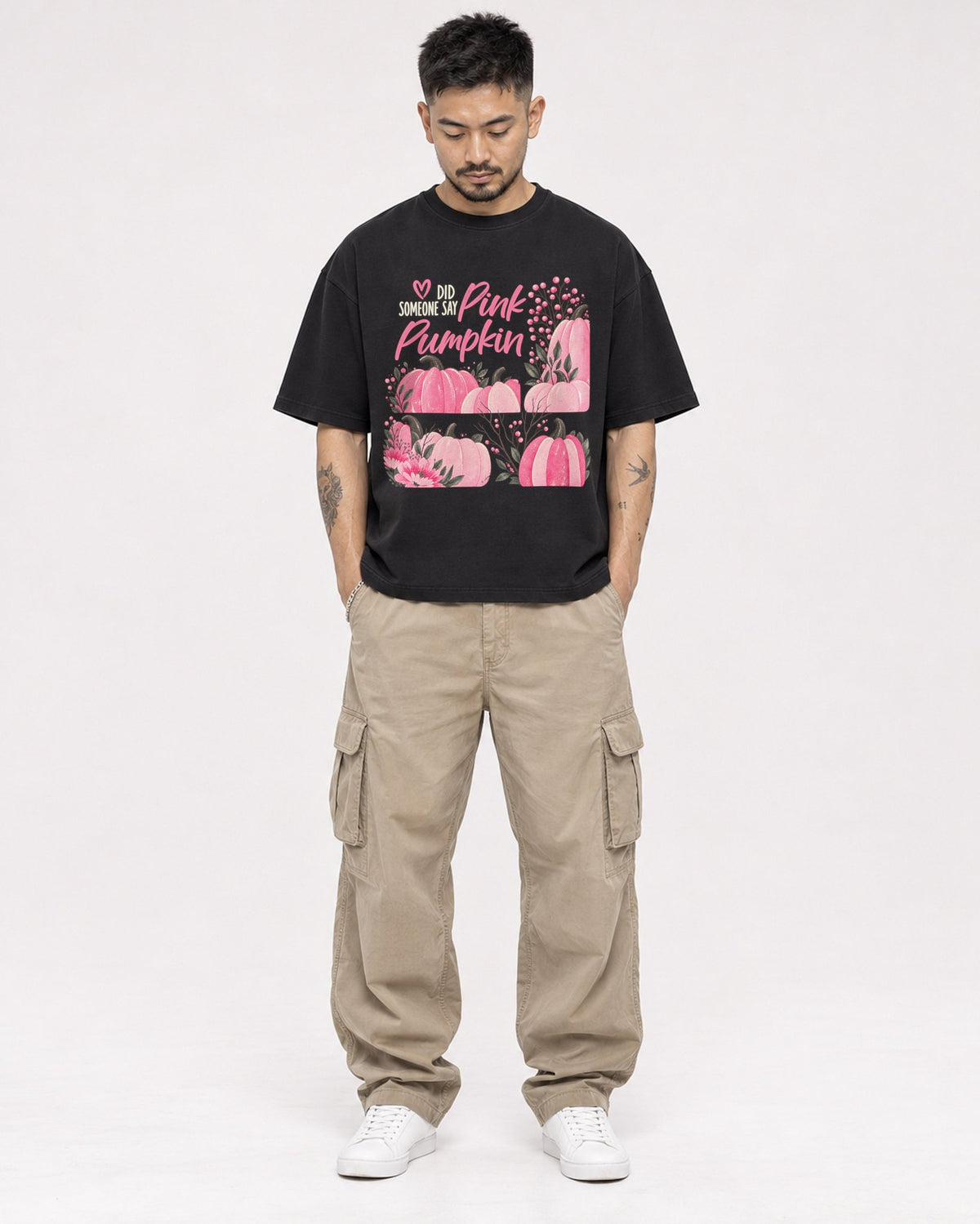 Mockup Boxy Heavyweight Tee Black male full-body 12