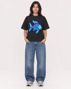 Mockup Boxy Heavyweight Tee Black female full-body 36