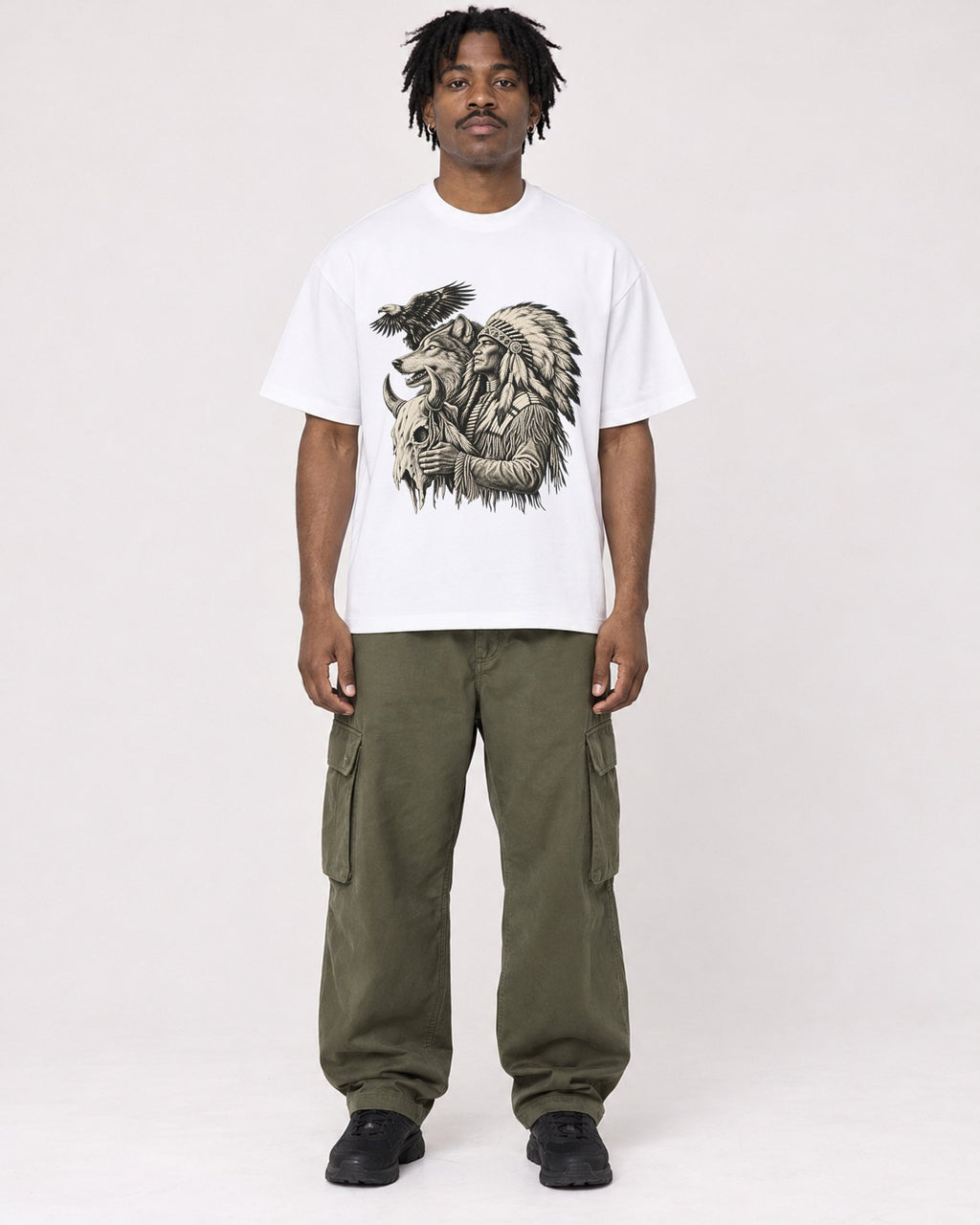 Mockup Boxy Heavyweight Tee White male full-body 04