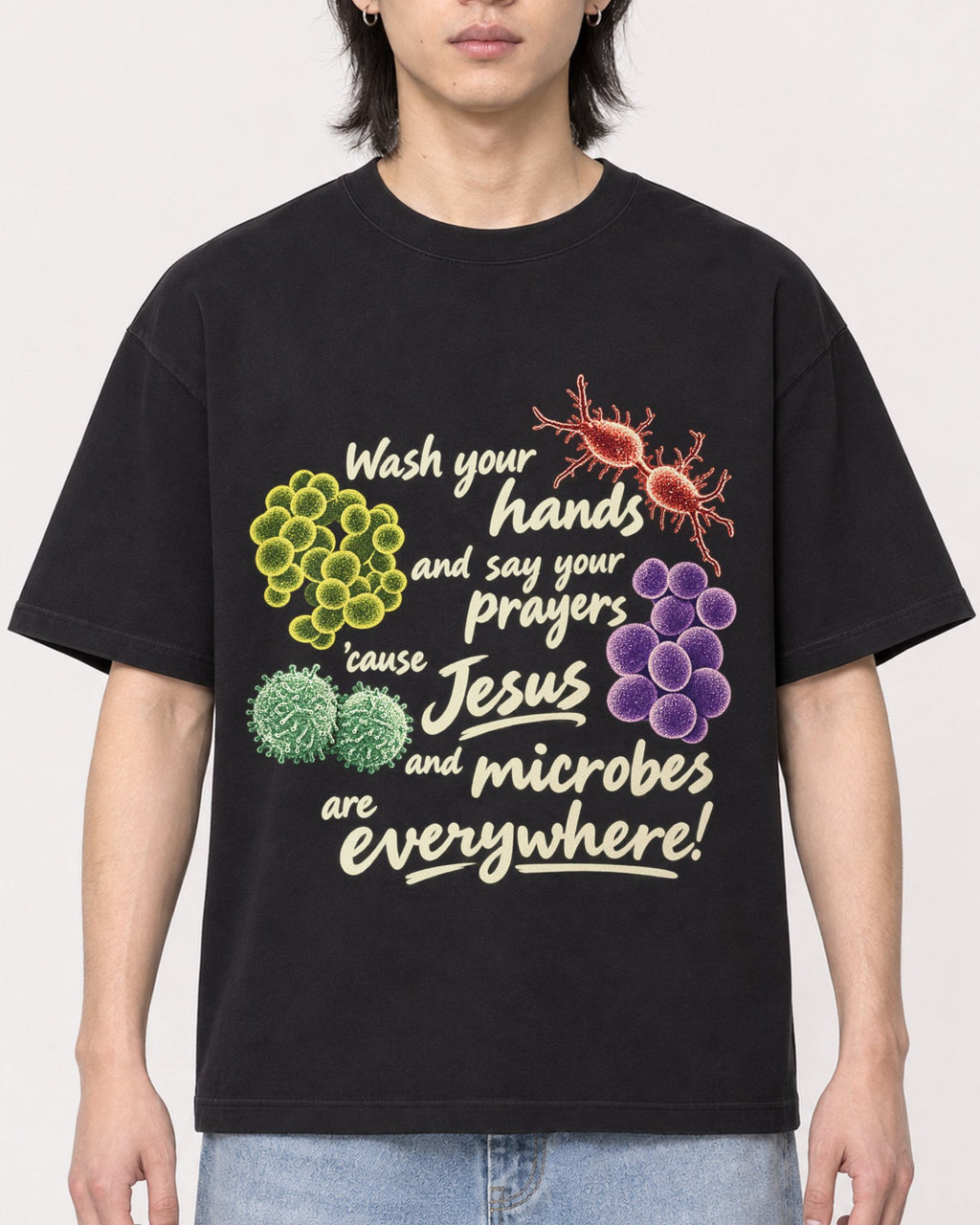 Mockup Boxy Heavyweight Tee Black male close-up 41