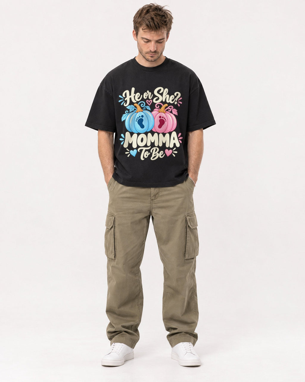 Mockup Boxy Heavyweight Tee Black male full-body 08