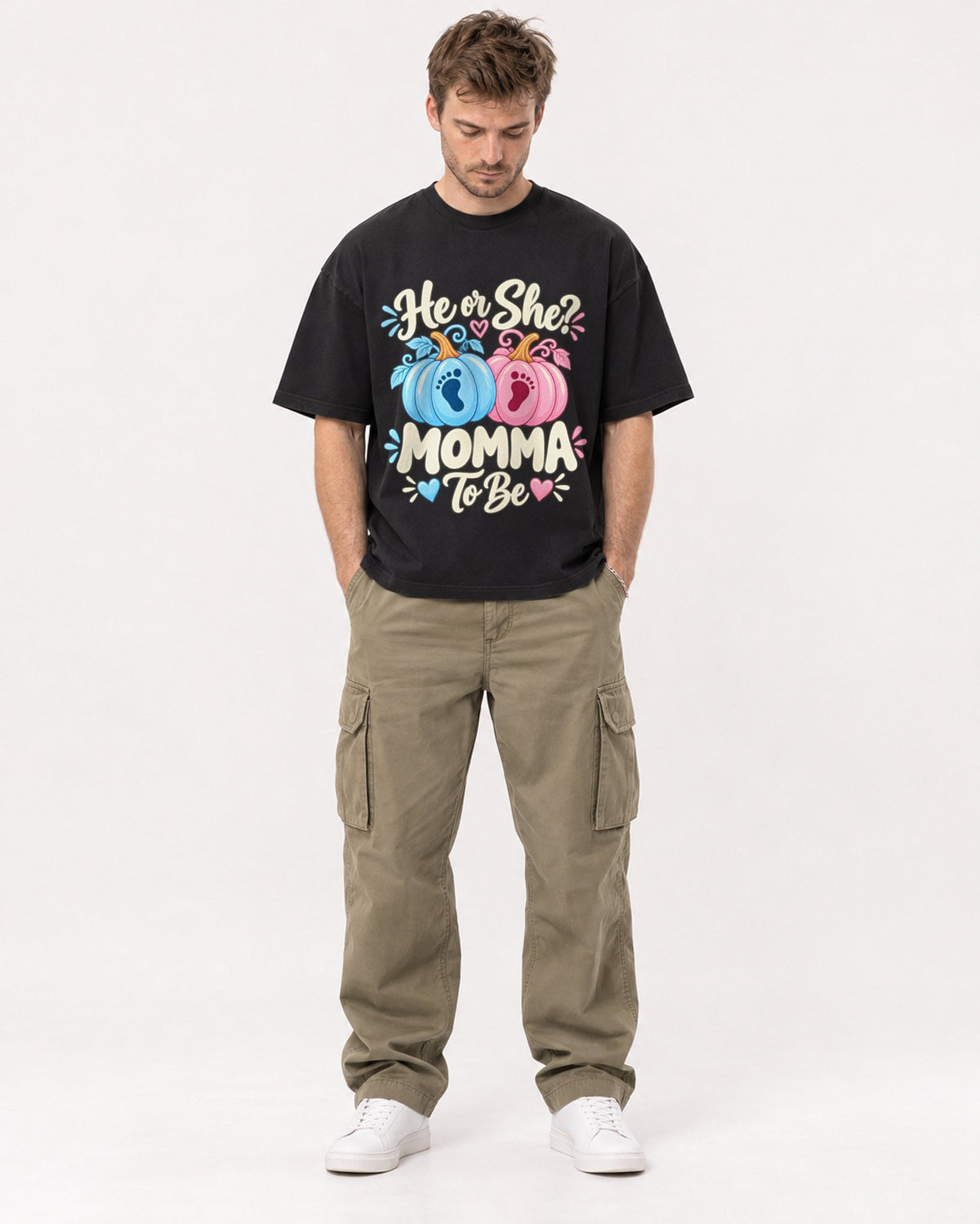 Mockup Boxy Heavyweight Tee Black male full-body 08
