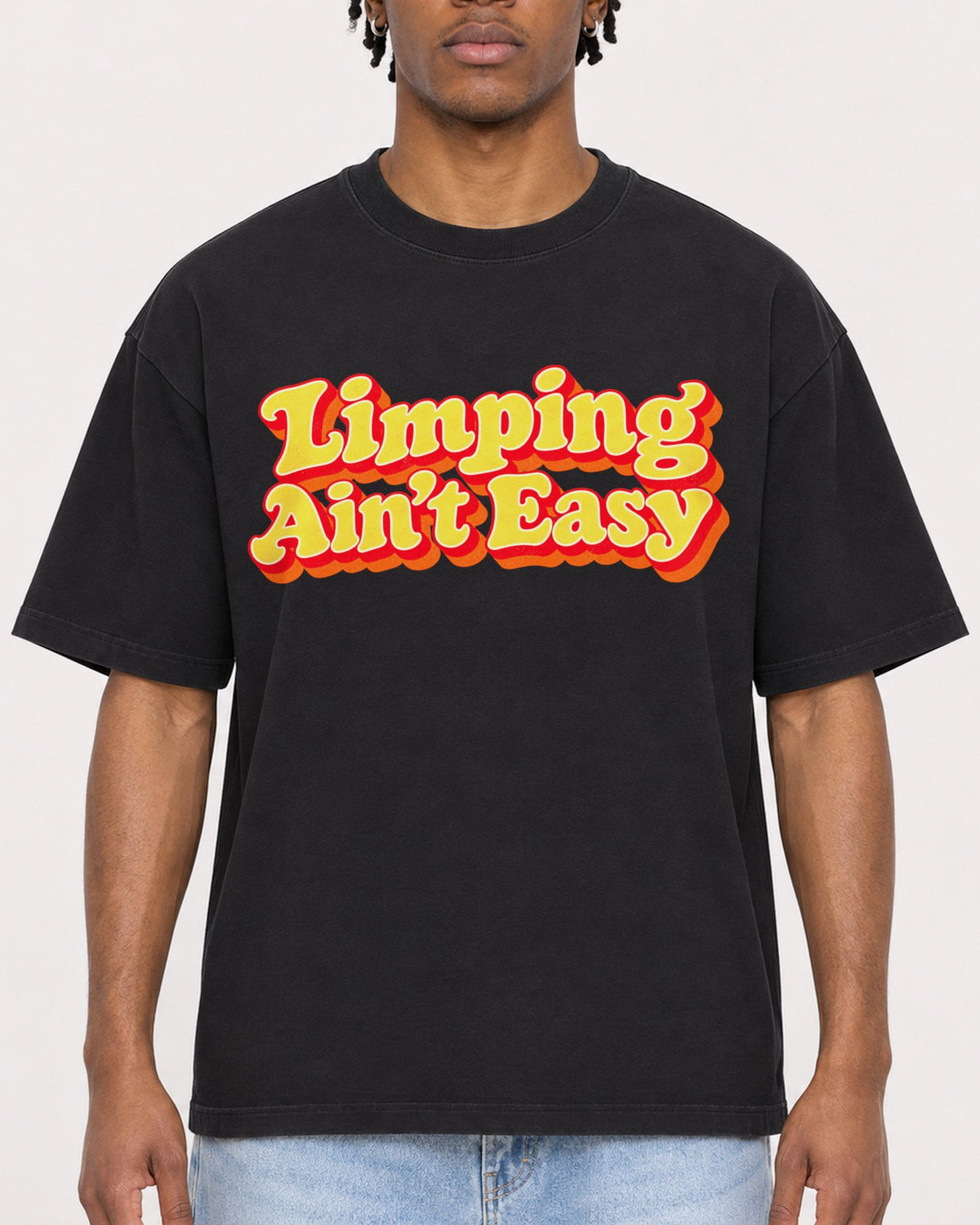 Mockup Boxy Heavyweight Tee Black male close-up 05