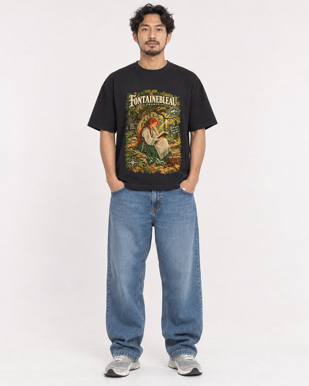 Mockup Boxy Heavyweight Tee Black male full-body 02