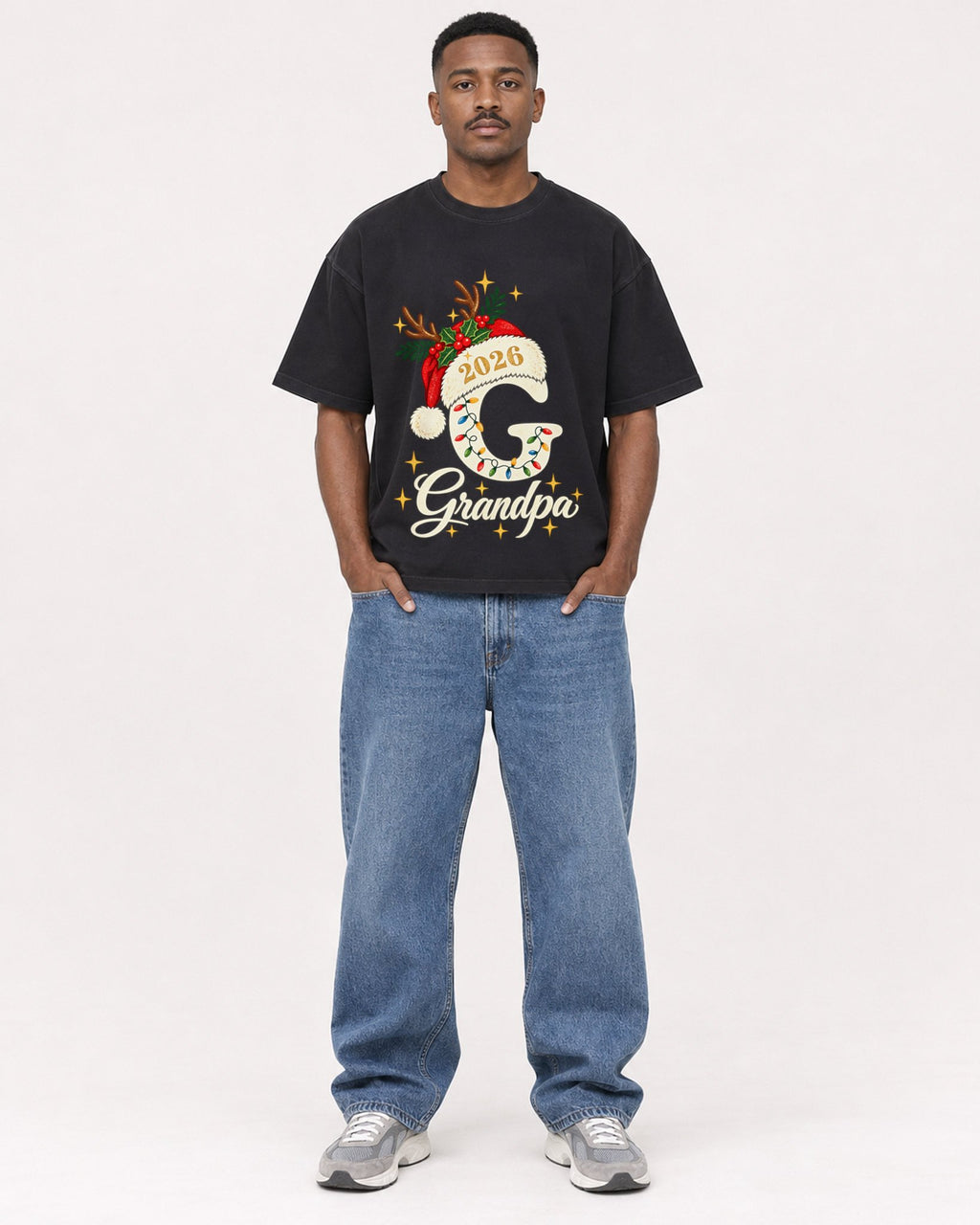 Mockup Boxy Heavyweight Tee Black male full-body 14