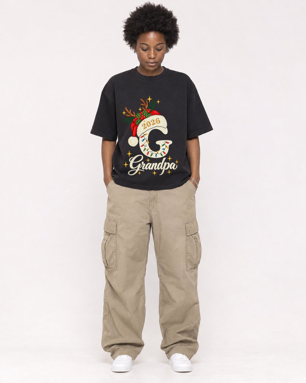 Mockup Boxy Heavyweight Tee Black female full-body 14
