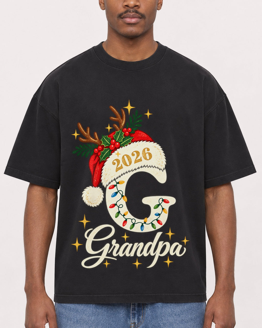 Mockup Boxy Heavyweight Tee Black male close-up 14