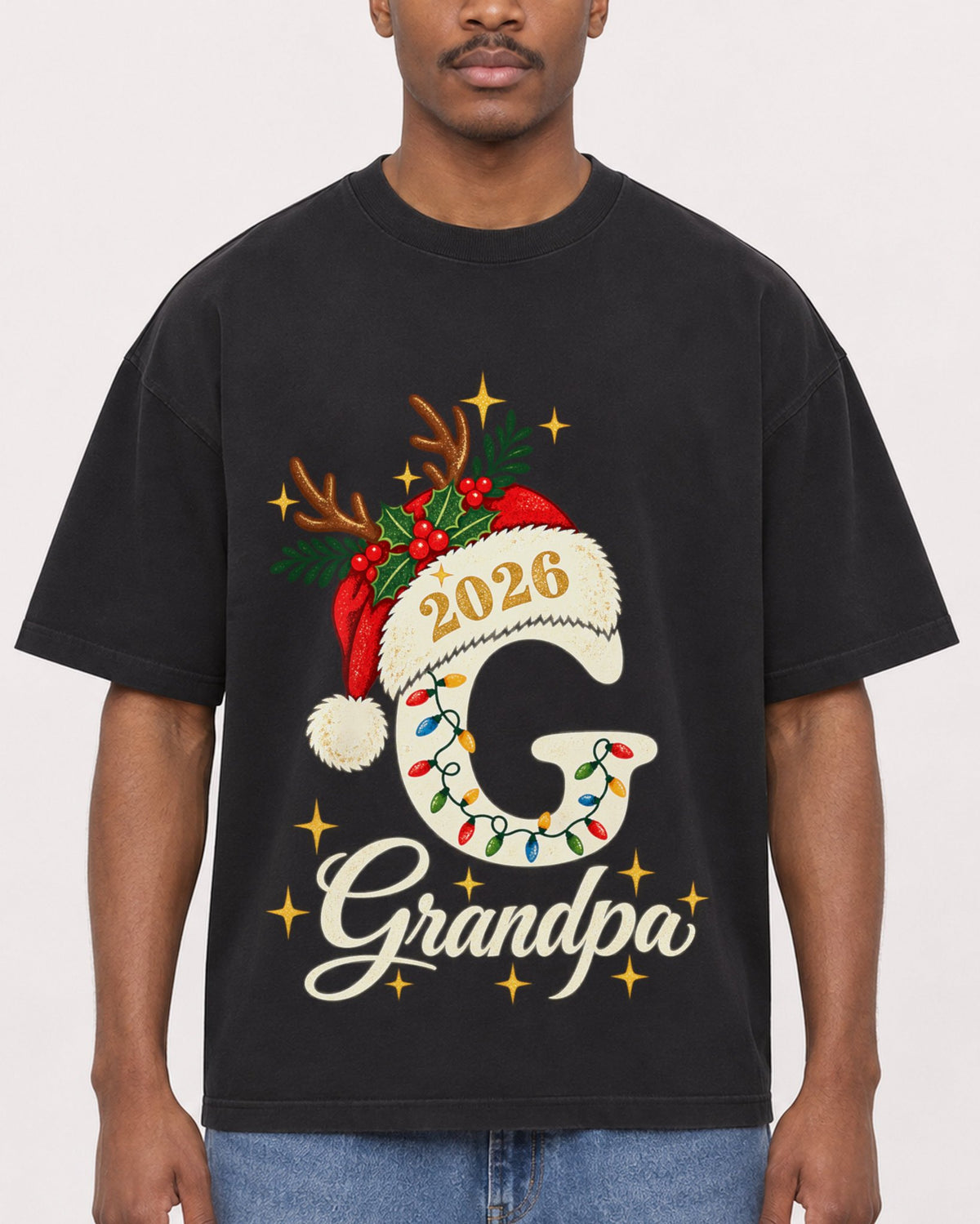 Mockup Boxy Heavyweight Tee Black male close-up 14