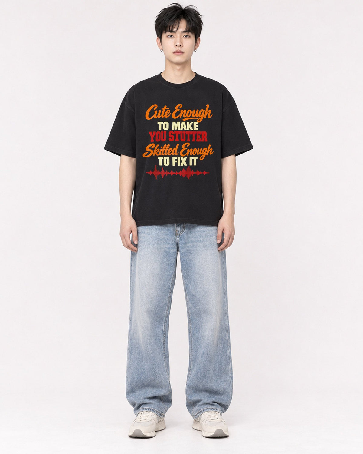 Mockup Boxy Heavyweight Tee Black male full-body 01