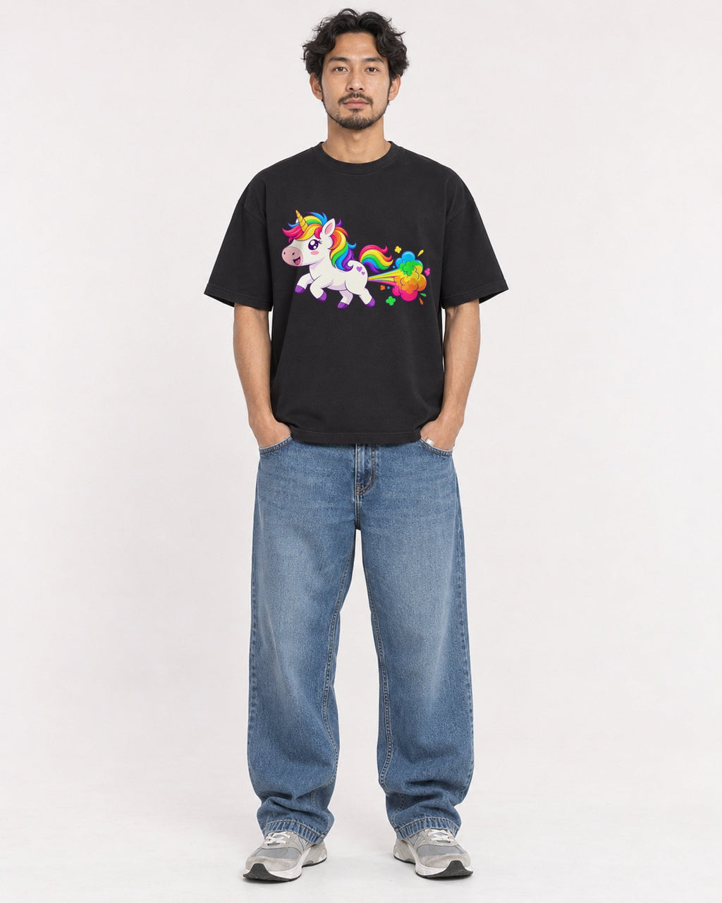 Mockup Boxy Heavyweight Tee Black male full-body 02