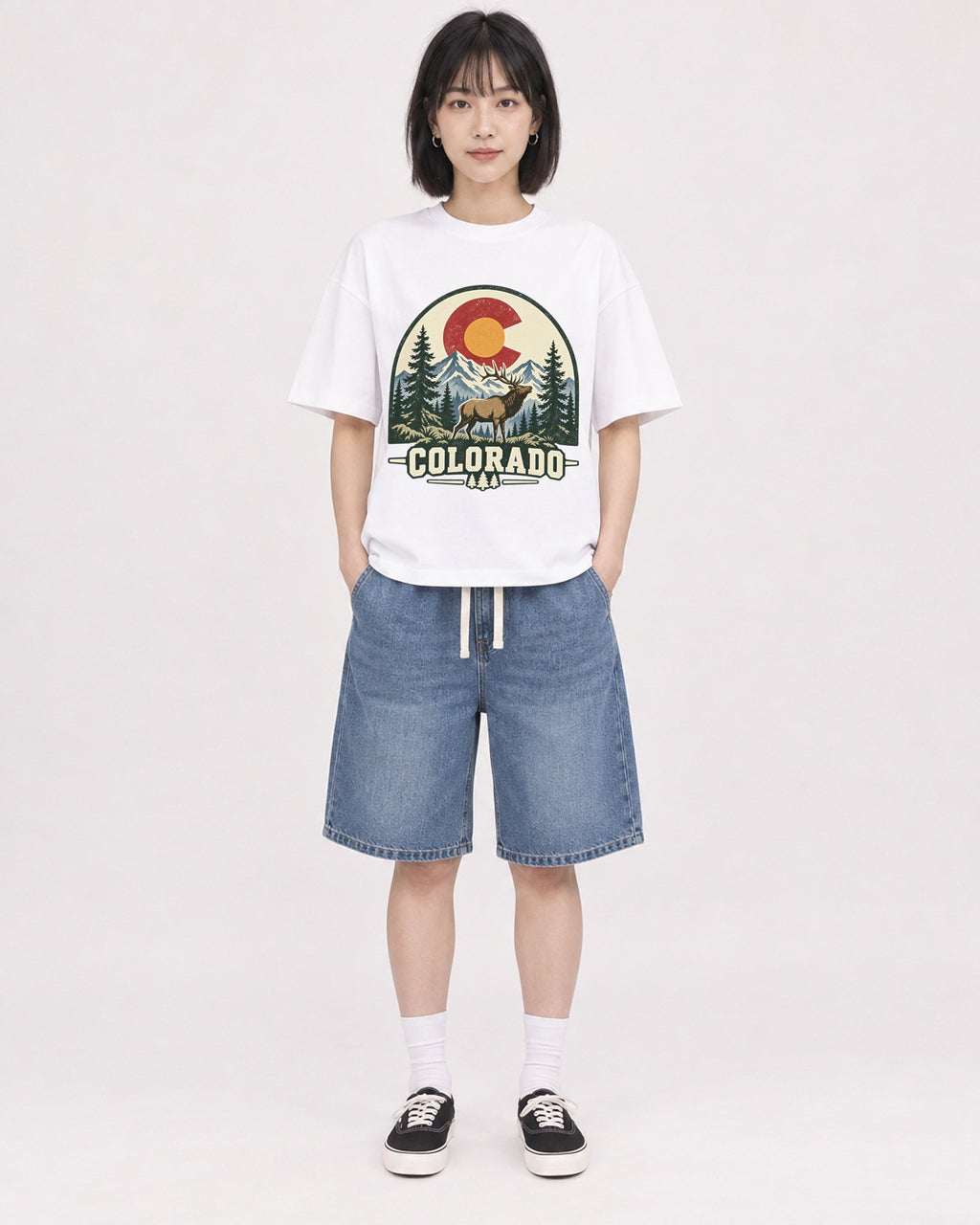 Mockup Boxy Heavyweight Tee White female full-body 11