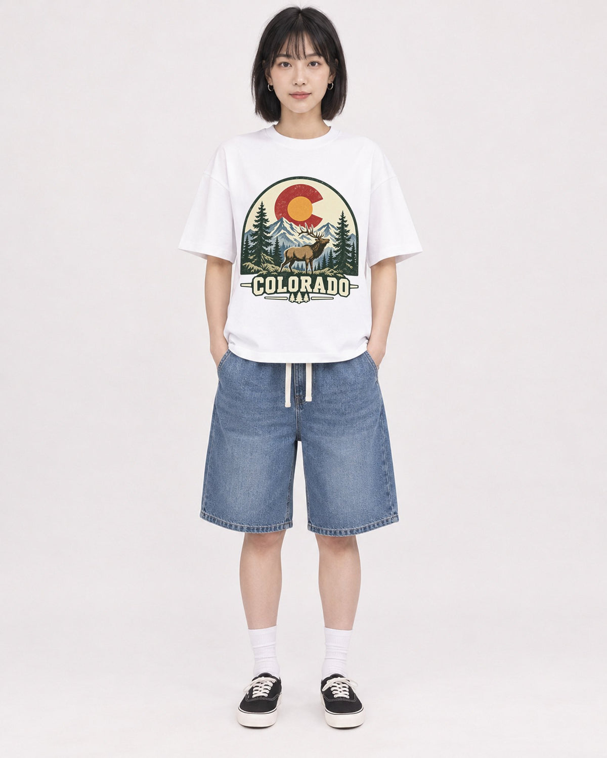 Mockup Boxy Heavyweight Tee White female full-body 11