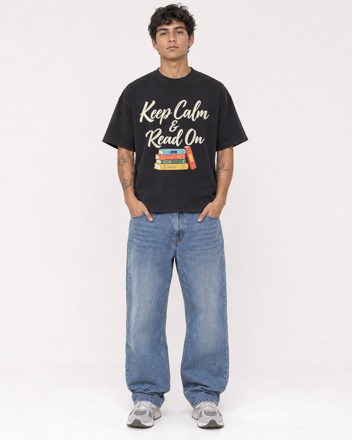 Mockup Boxy Heavyweight Tee Black male full-body 06