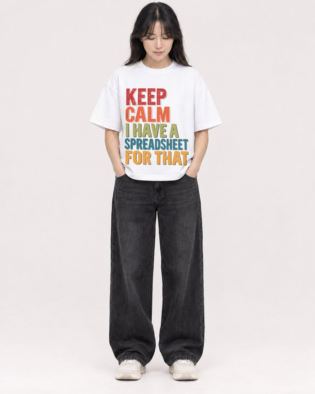 Mockup Boxy Heavyweight Tee White female full-body 13