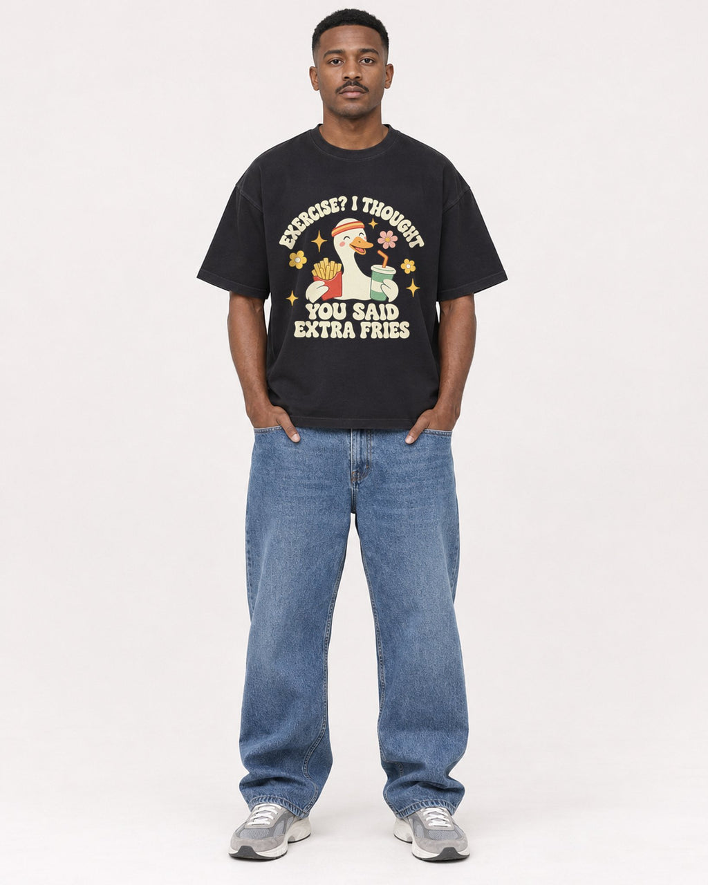 Mockup Boxy Heavyweight Tee Black male full-body 14