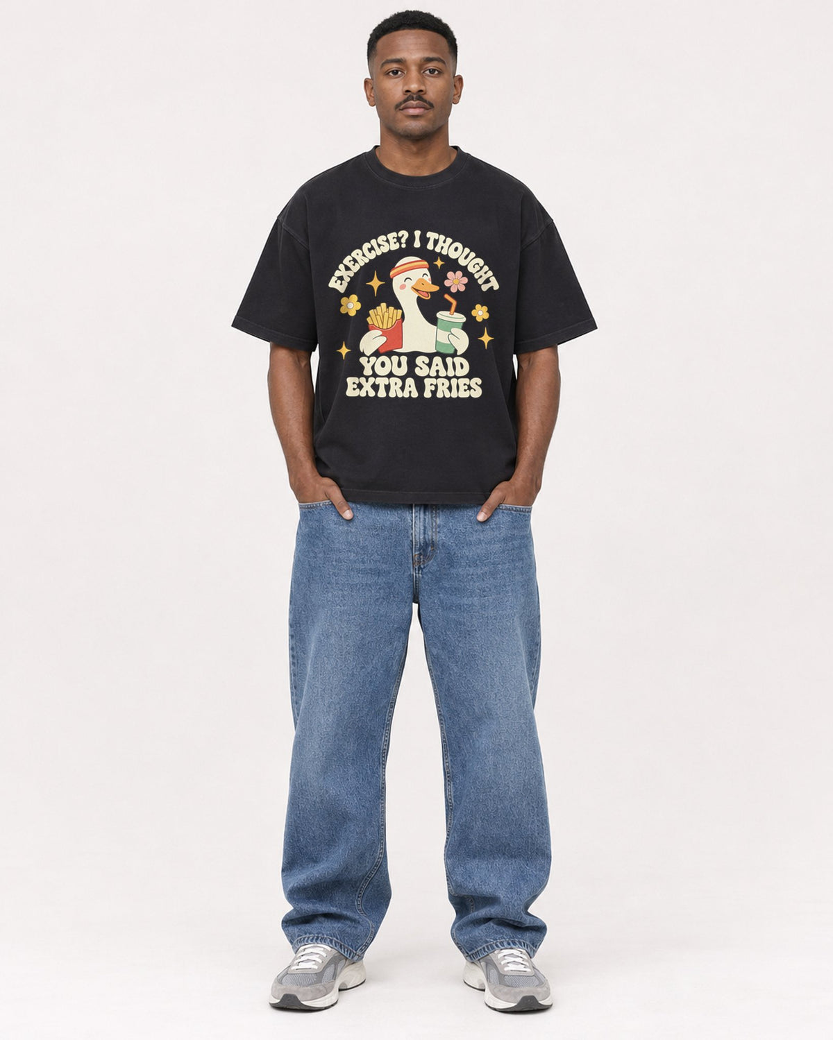 Mockup Boxy Heavyweight Tee Black male full-body 14
