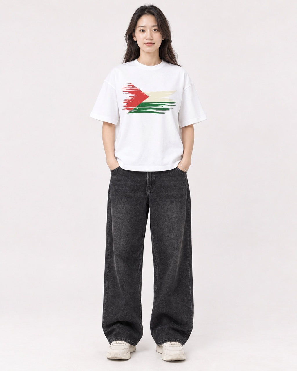 Mockup Boxy Heavyweight Tee White female full-body 03