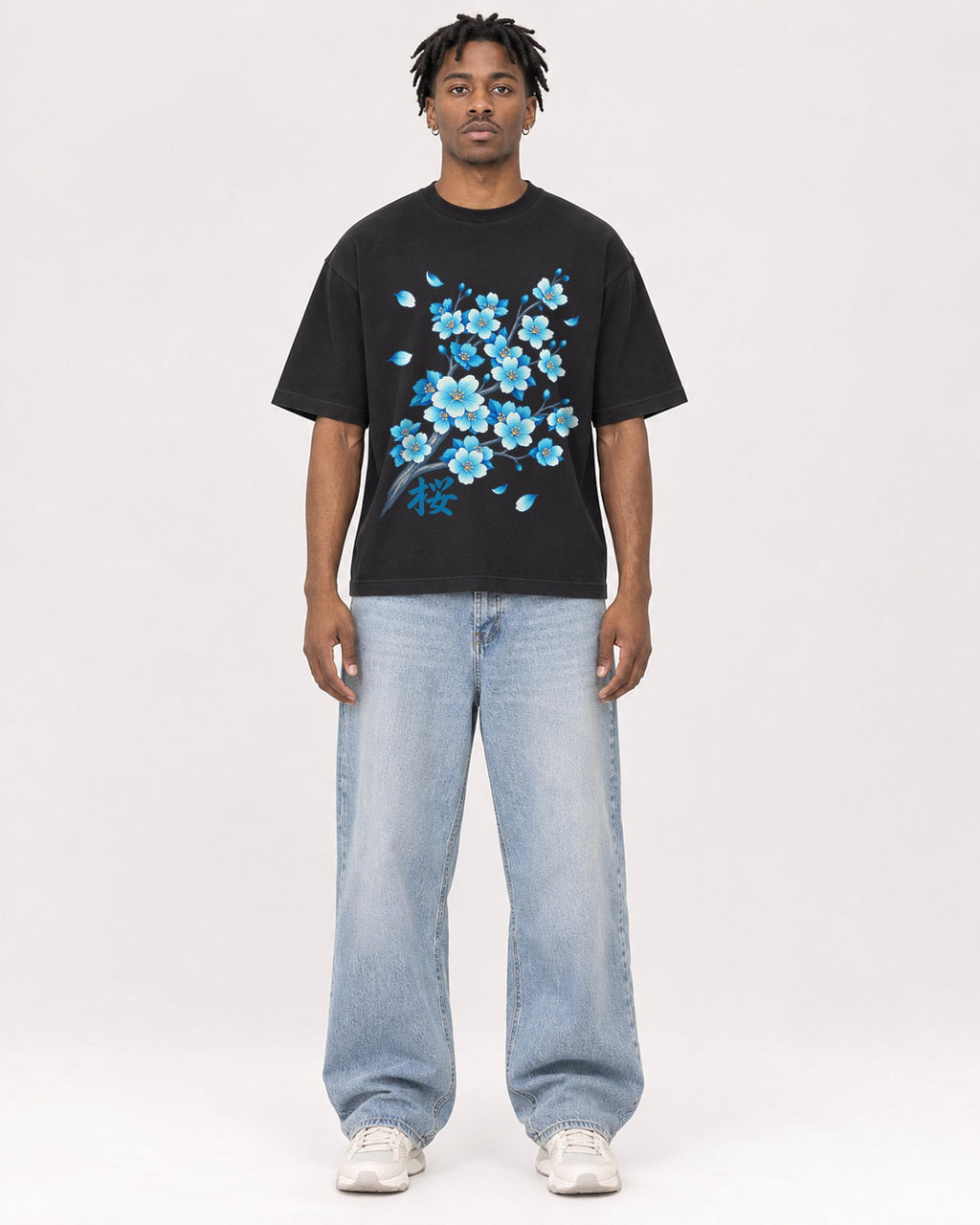 Mockup Boxy Heavyweight Tee Black male full-body 05