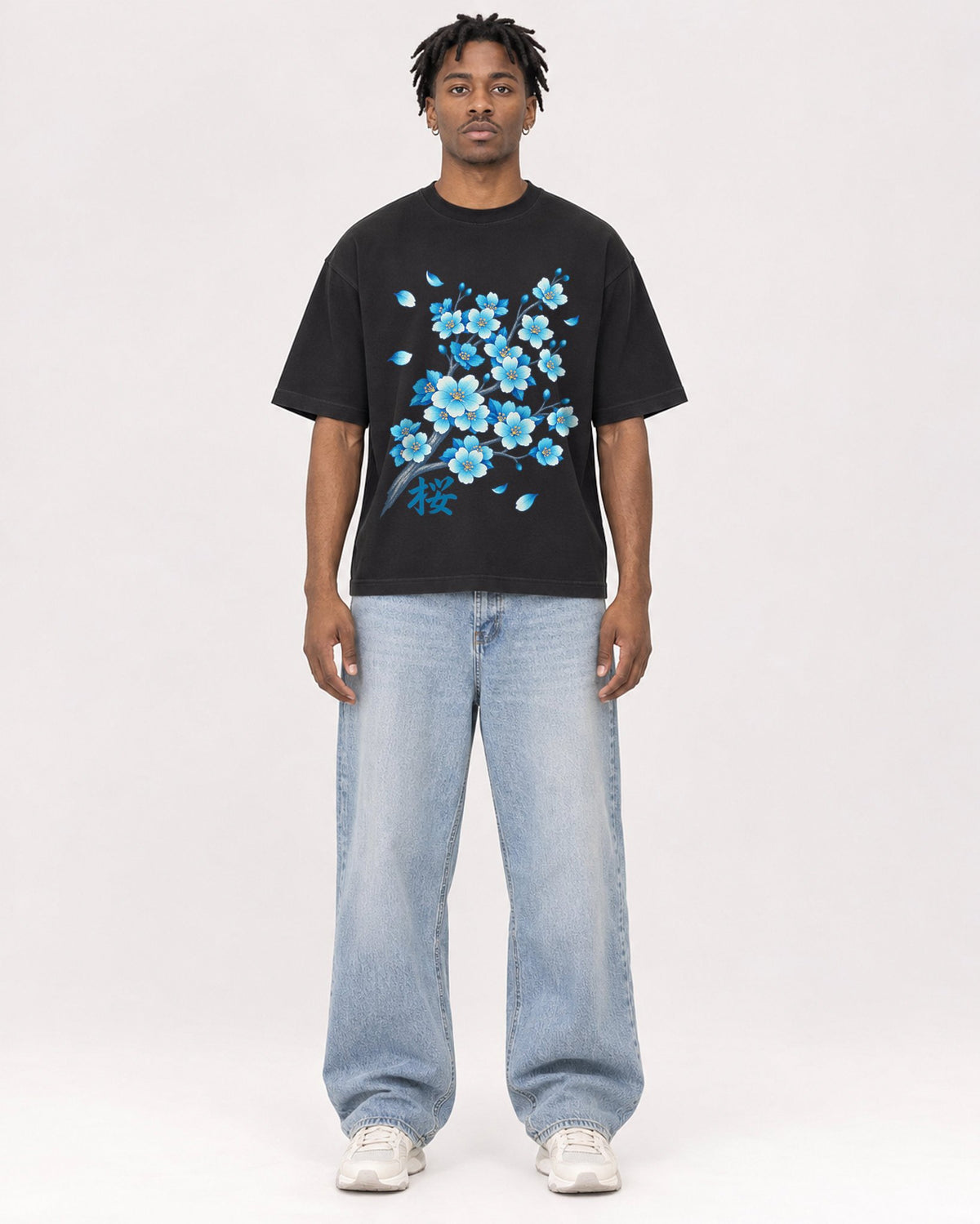 Mockup Boxy Heavyweight Tee Black male full-body 05