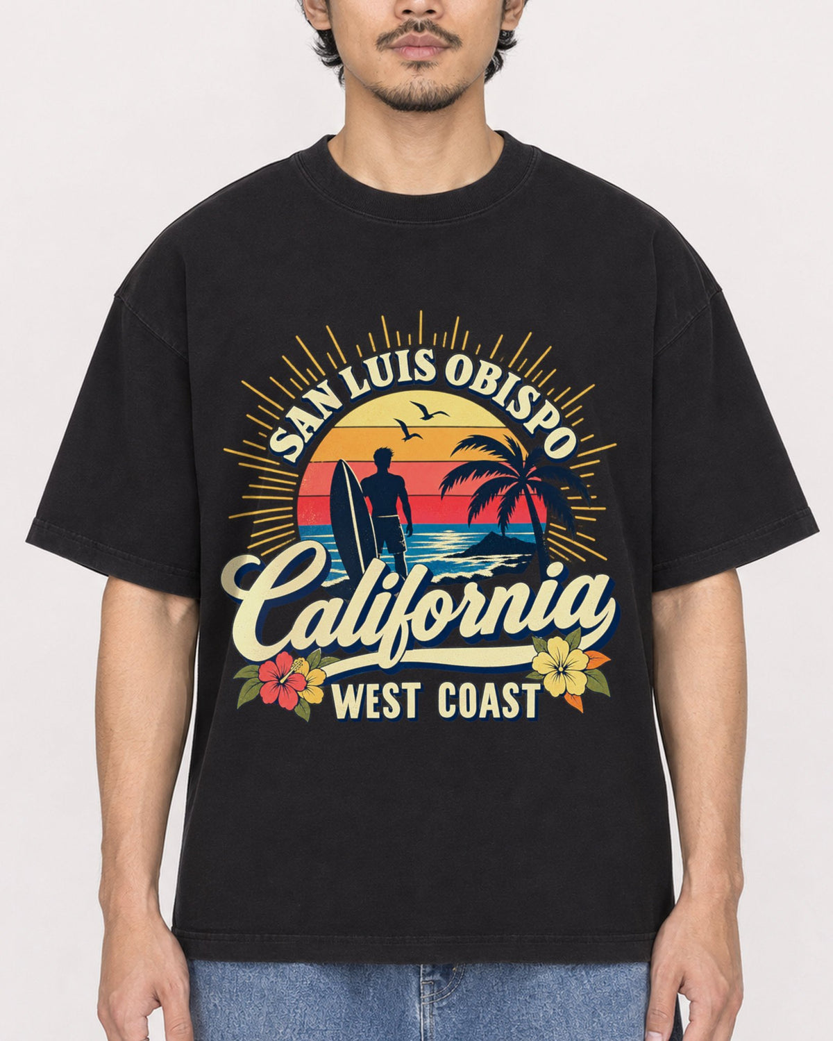 Mockup Boxy Heavyweight Tee Black male close-up 02