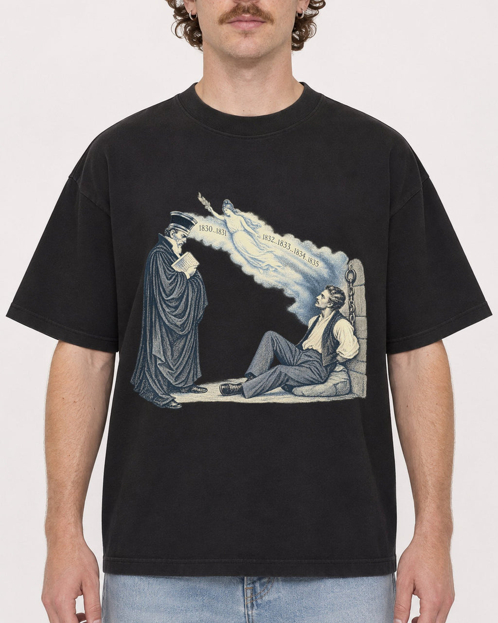 Mockup Boxy Heavyweight Tee Black male close-up 09
