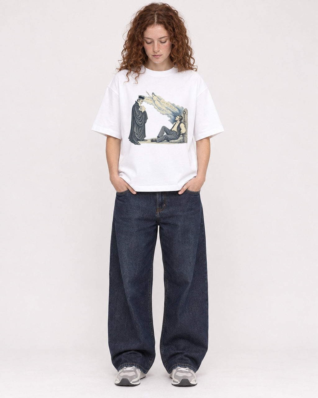 Mockup Boxy Heavyweight Tee White female full-body 09