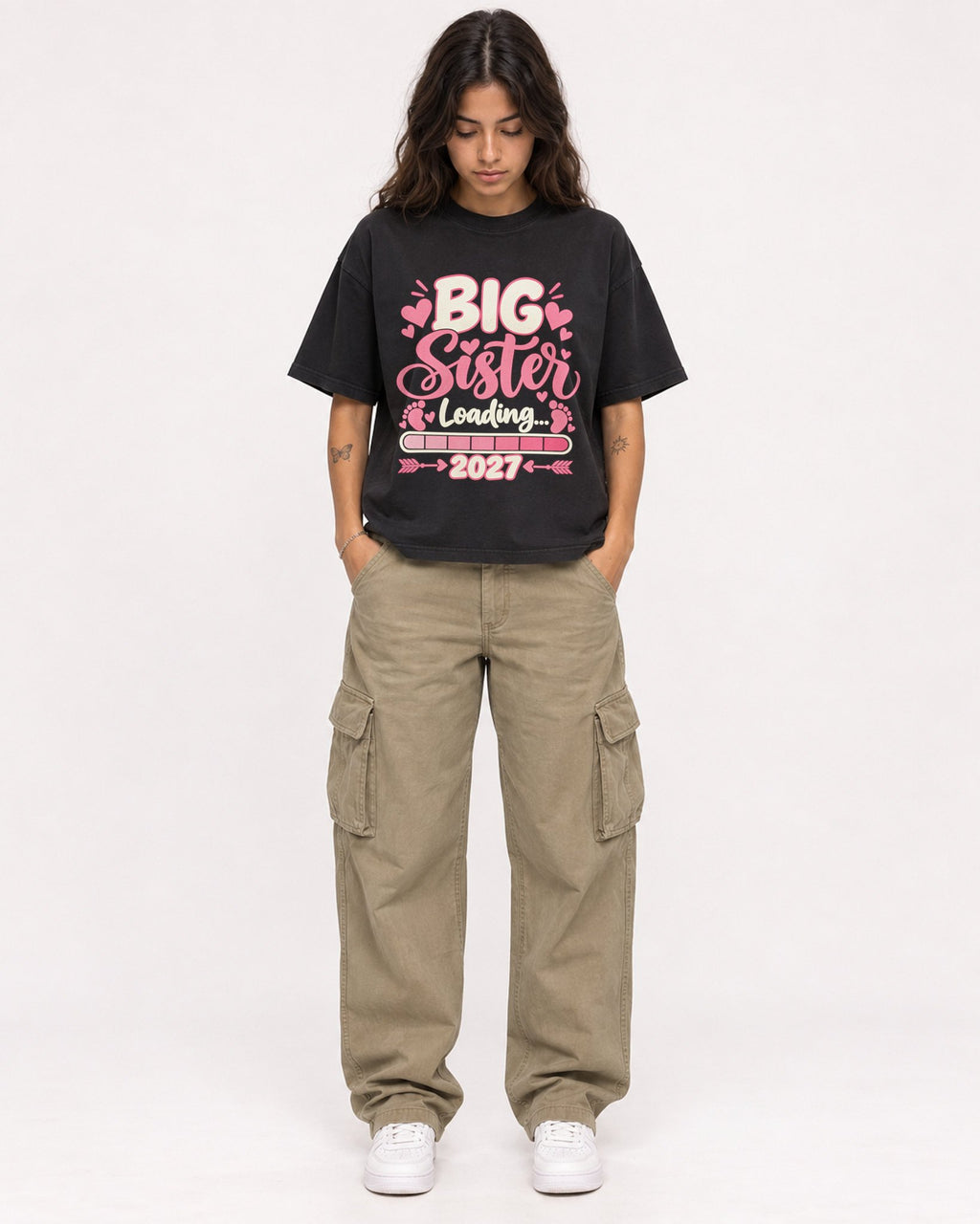 Mockup Boxy Heavyweight Tee Black female full-body 06