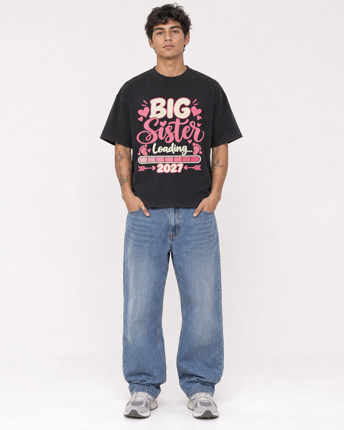 Mockup Boxy Heavyweight Tee Black male full-body 06