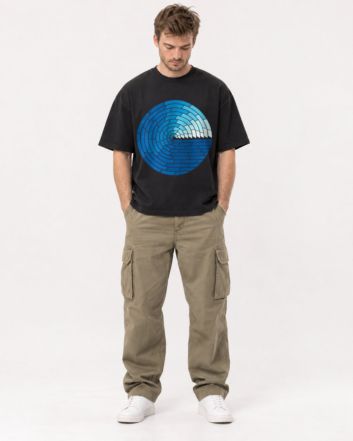 Mockup Boxy Heavyweight Tee Black male full-body 08