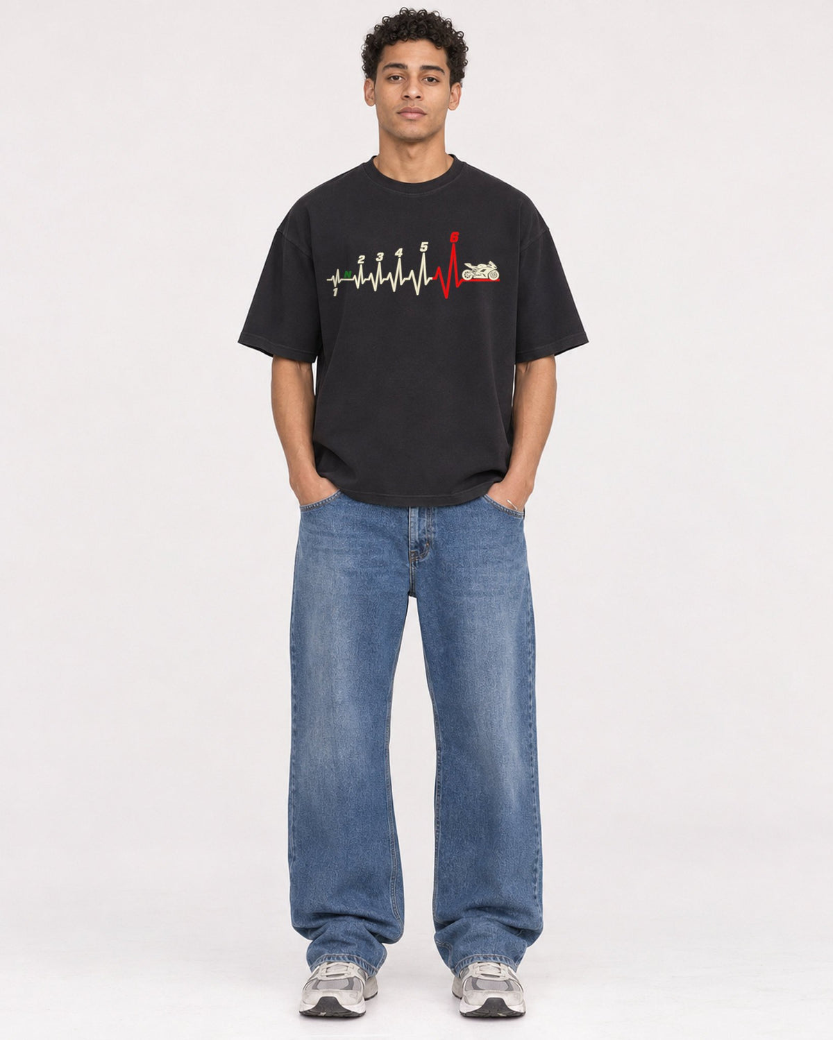 Mockup Boxy Heavyweight Tee Black male full-body 10