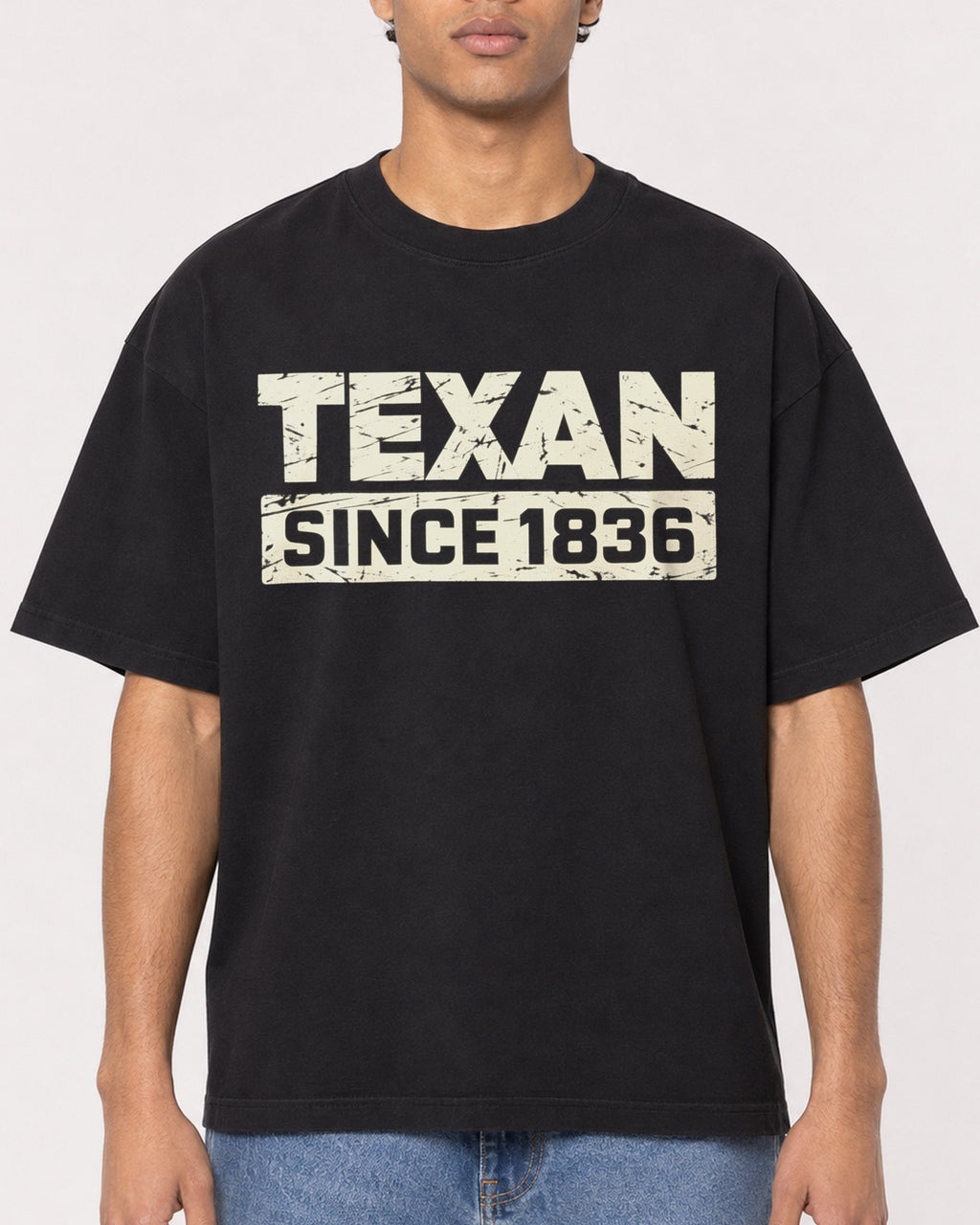 Mockup Boxy Heavyweight Tee Black male close-up 10