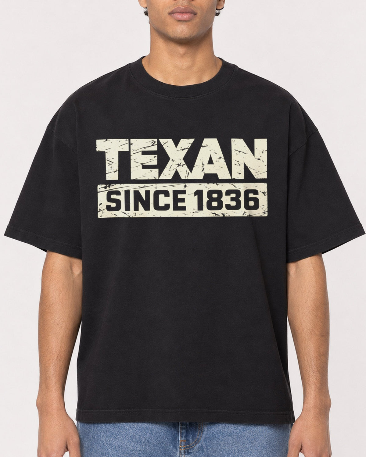 Mockup Boxy Heavyweight Tee Black male close-up 10