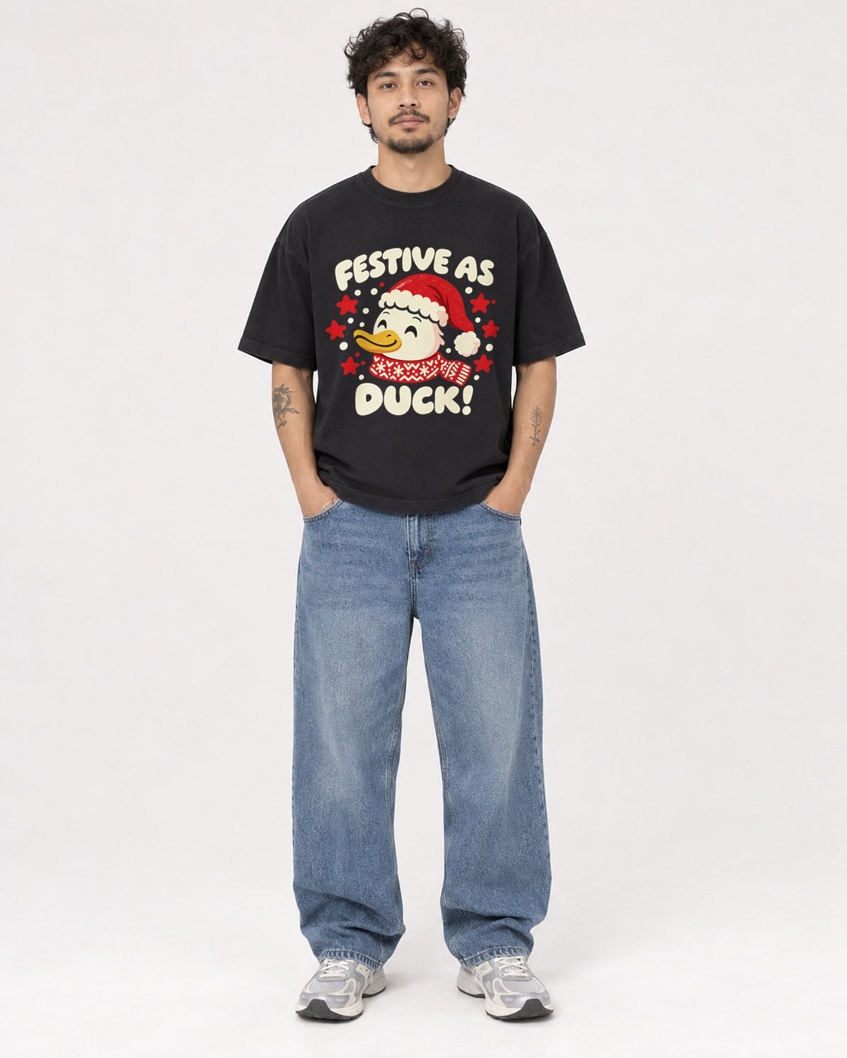 Mockup Boxy Heavyweight Tee Black male full-body 42